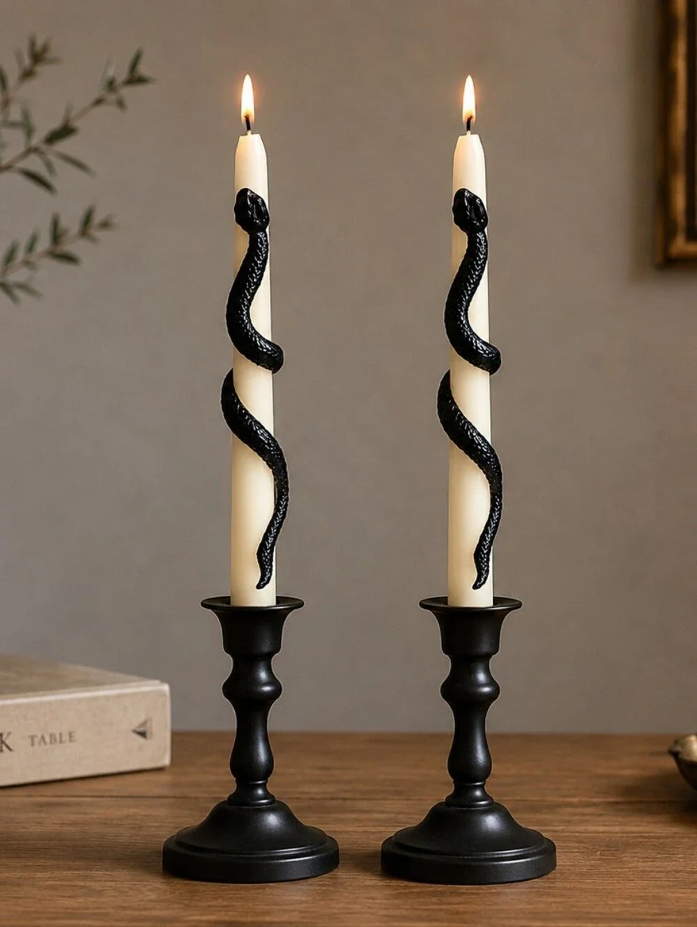 Anthropologie Halloween Snake Taper Candles, Set of 2 white black